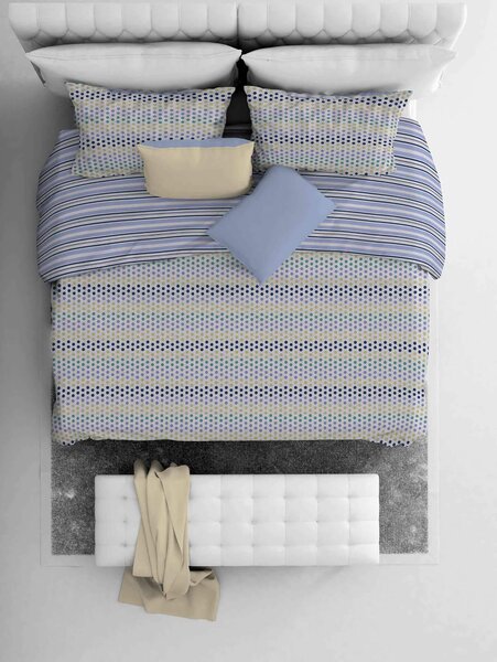 Copripiumino Matrimoniale con Federe Stampato Athena Malindi Blu