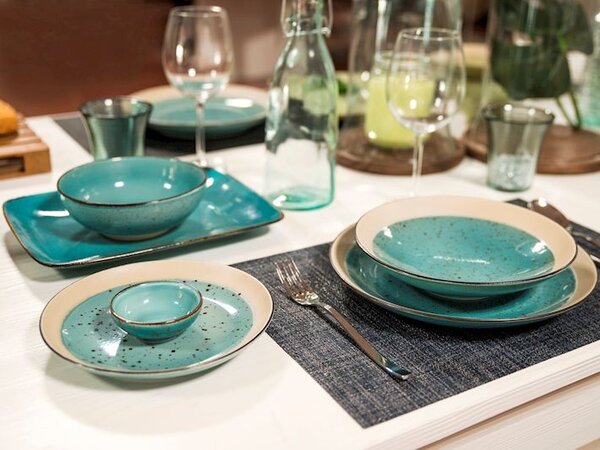 Set 6 piatti fondi Mimosa in stoneware azzurro cm 22