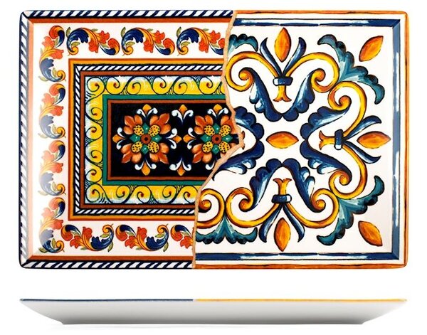 Set 6 piatti rettangolari Positano in stoneware decorato cm 34x22