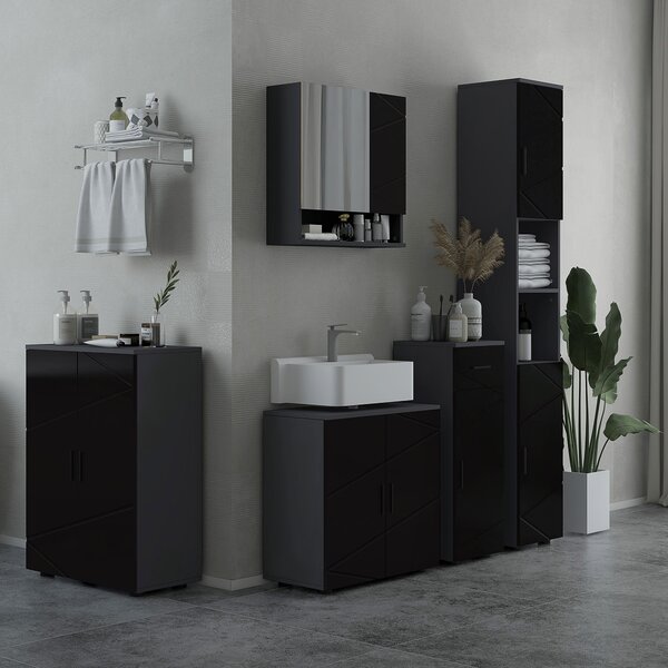 Kleankin Mobile Sottolavabo Bagno in Legno con Armadietto 2 Ante, 60x30x60cm, Nero|Aosom