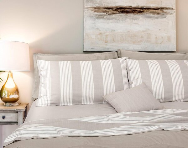 Set Lenzuola Cotone Singolo Sopra Sotto con Angoli e Federe Cober Striped Ecru