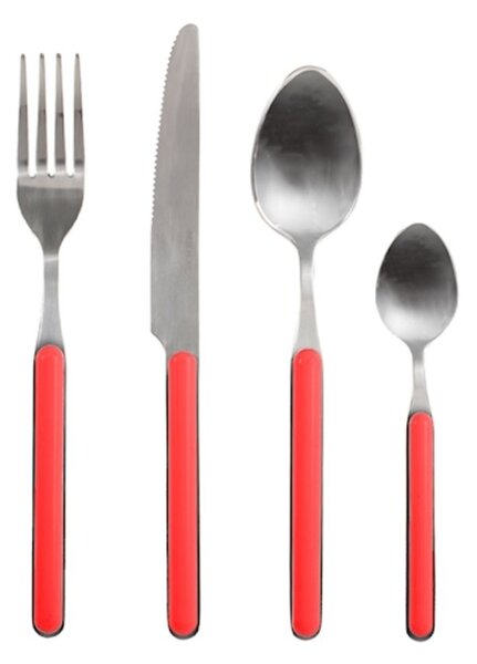 Servizio 24 posate tavola Domo in acciaio inox manico in plastica colore rosso