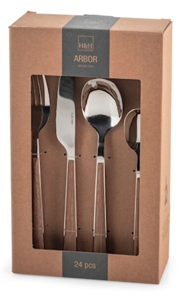 Servizio 24 posate tavola Arbor in acciaio inox manico in abs effetto legno