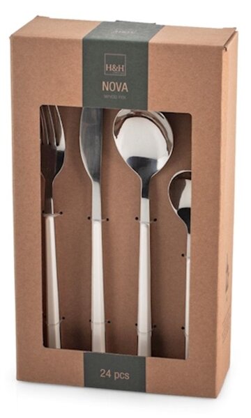 Servizio 24 posate tavola Nova in acciaio inox manico in plastica colore bianco