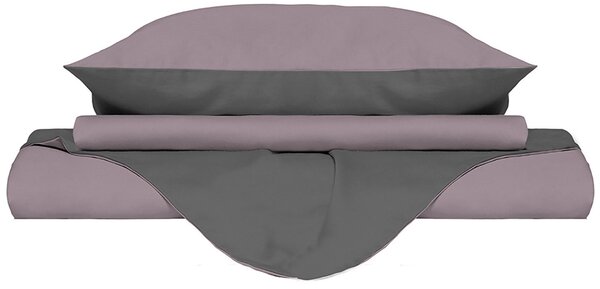 Copripiumino Singolo con Sacco e Federe Doubleface Rosa Antico/Fumo
