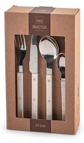 Servizio 24 posate tavola Invictus in acciaio inox manico in plastica colore bianco