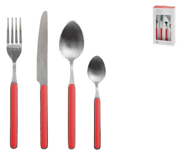 Servizio 24 posate tavola Domo in acciaio inox manico in plastica colore rosso