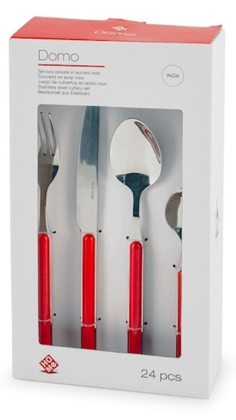 Servizio 24 posate tavola Domo in acciaio inox manico in plastica colore rosso