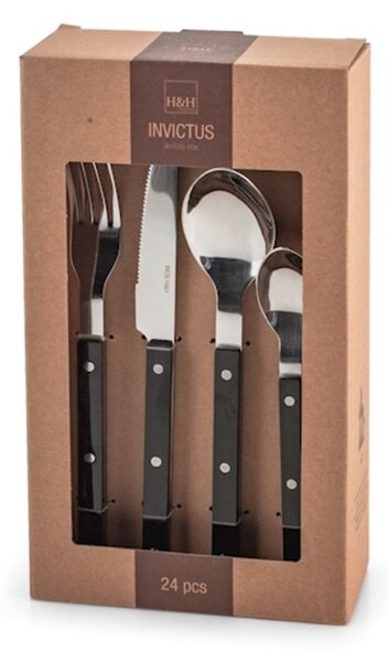 Servizio 24 posate tavola Invictus in acciaio inox manico in plastica colore nero