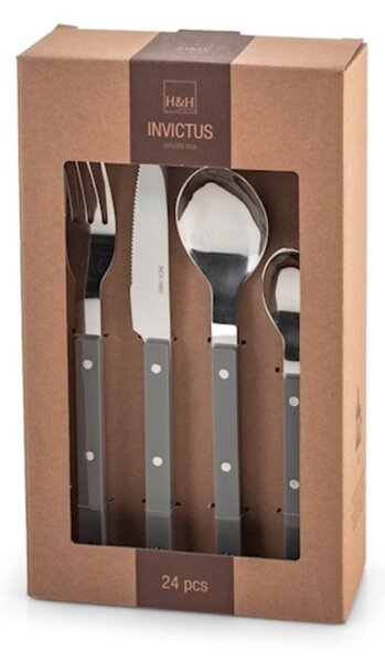 Servizio 24 posate tavola Invictus in acciaio inox manico in plastica colore grigio