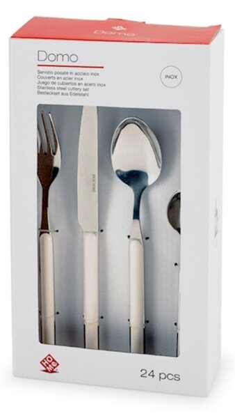 Servizio 24 posate tavola Domo in acciaio inox manico in plastica colore bianco