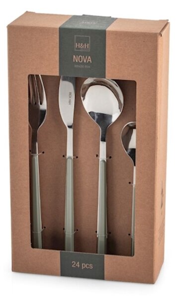 Servizio 24 posate tavola Nova in acciaio inox manico in plastica colore verde salvia