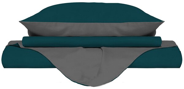 Copripiumino Singolo con Sacco e Federe Doubleface Verde Petrolio/Fumo