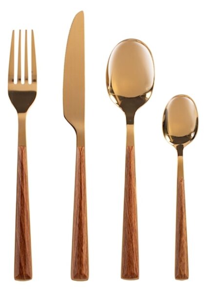 Servizio 24 posate tavola Sylva in acciaio inox finitura oro lucido manico in abs effetto legno