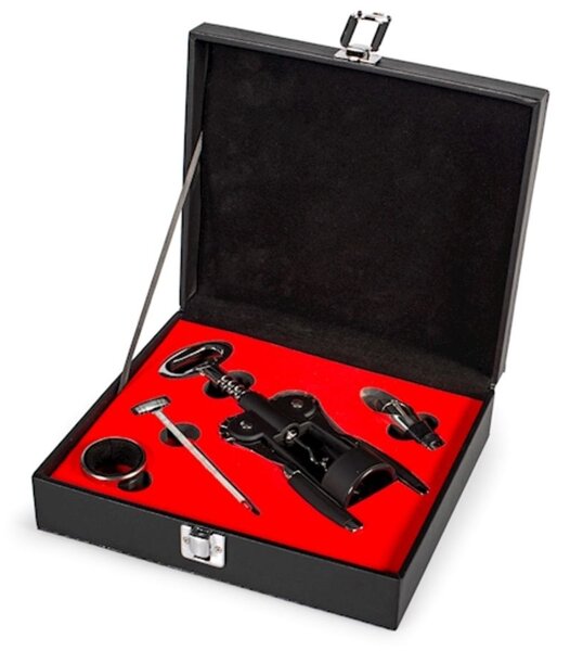 Cofanetto Sommelier in pvc simil pelle nero 5 pezzi