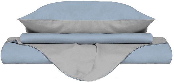 Copripiumino Singolo con Sacco e Federe Doubleface Azzurro/Grigio Chiaro