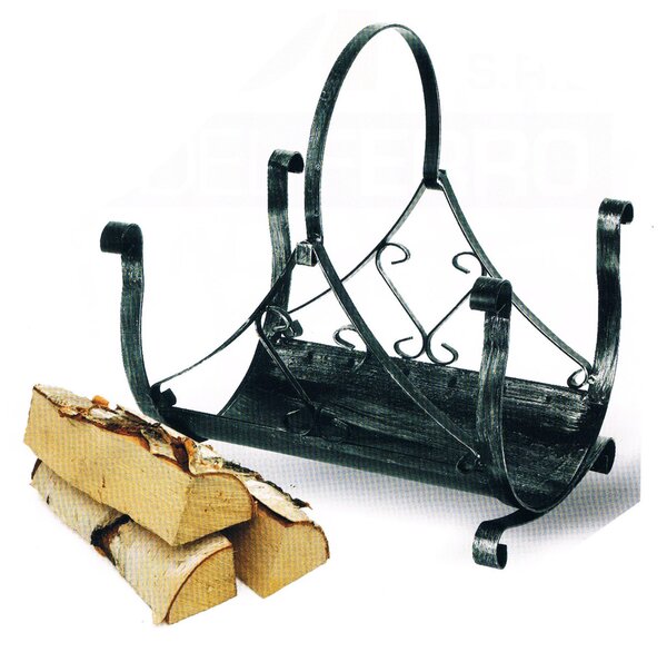 Portalegna con Manico circolare in ferro 50x40x h 58 cm - il trasporto della legna del camino , manicatura in ferro -Omaggio pinza da fuoco