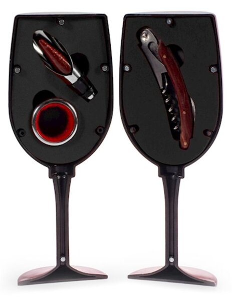 Cofanetto Sommelier forma calice in pvc nero 4 pezzi