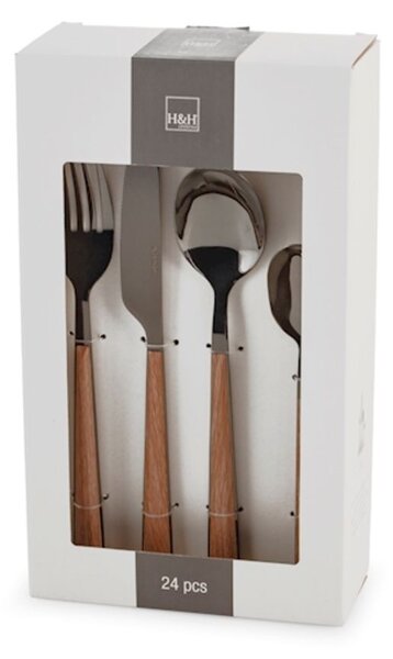 Servizio 24 posate tavola Sylva in acciaio inox finitura nero lucido manico in abs effetto legno