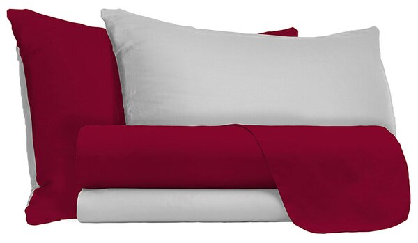Set Lenzuola Matrimoniale Sopra Sotto e Federe Doubleface Bordeaux/Grigio Chiaro