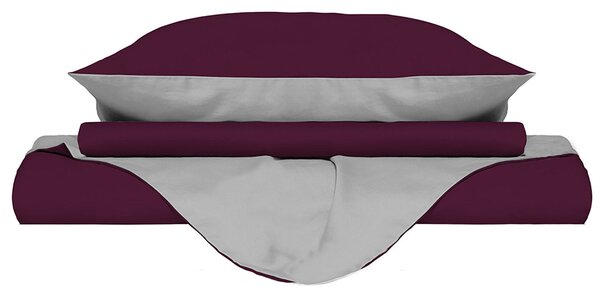 Copripiumino Singolo con Sacco e Federe Doubleface Prugna/Grigio Chiaro