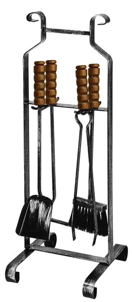 Gruppo per camino in Ferro battuto pomolo in Ottone Dimensione h 75 cm - Peso 2,9 kg 5 pezzi manicatura in legno lavorazione artigianale in stile classico made In Italy