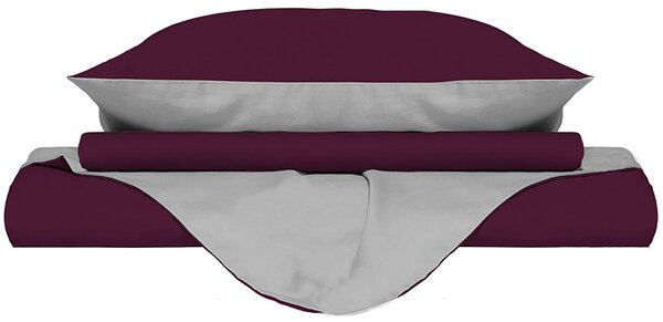 Copripiumino Singolo con Sacco e Federe Doubleface Prugna/Grigio Chiaro