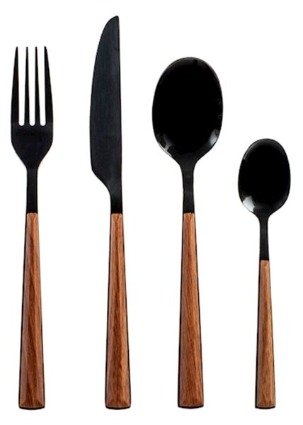 Servizio 24 posate tavola Sylva in acciaio inox finitura nero lucido manico in abs effetto legno
