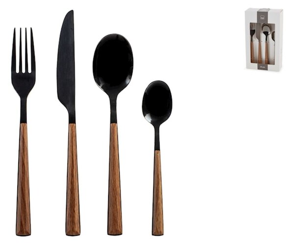 Servizio 24 posate tavola Sylva in acciaio inox finitura nero lucido manico in abs effetto legno