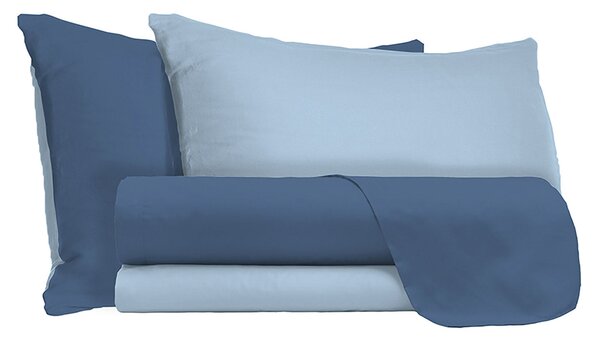 Set Lenzuola Matrimoniale Sopra Sotto e Federe Doubleface Avio/Azzurro