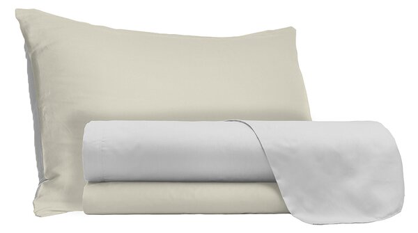 Set Lenzuola Singolo Sopra Sotto e Federe Doubleface Grigio Chiaro/Panna