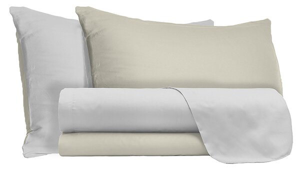 Set Lenzuola Singolo Sopra Sotto e Federe Doubleface Grigio Chiaro/Panna