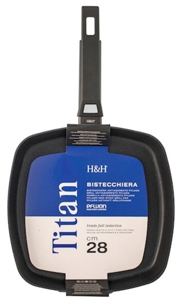 Bistecchiera Titan in alluminio antiaderente Pfluon cm 28x28 colore nero