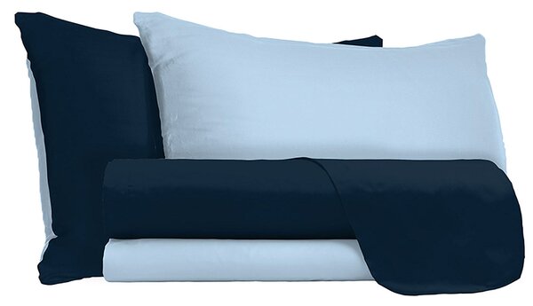 Set Lenzuola 1 Piazza e Mezzo Sopra Sotto e Federe Doubleface Blu Scuro/Azzurro
