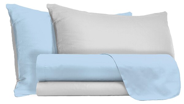 Set Lenzuola Matrimoniale Sopra Sotto e Federe Doubleface Azzurro/Grigio Chiaro