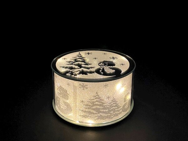 Alzata in vetro decoro natale effetto glitter con led cm 15 x h10