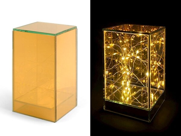 Alzata natale in vetro colore oro con led cm h18