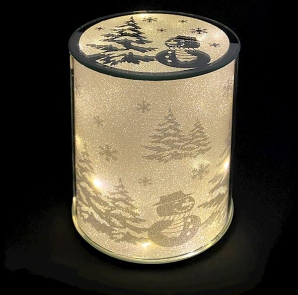 Alzata in vetro decoro natale effetto glitter con led cm 15 x h20
