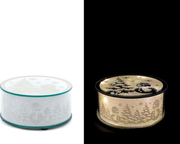 Alzata in vetro decoro natale effetto glitter con led cm 15 x h7