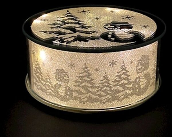 Alzata in vetro decoro natale effetto glitter con led cm 15 x h7