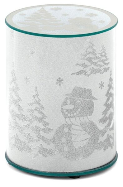 Alzata in vetro decoro natale effetto glitter con led cm 15 x h20
