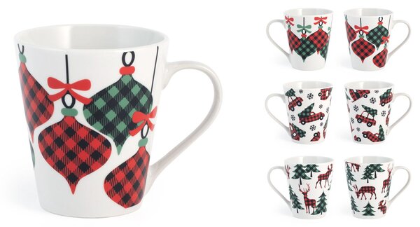 Set 12 Mug Wood Check in porcellana decorata forma conica cc 310