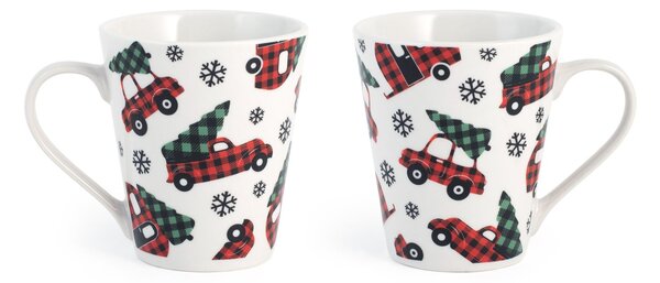 Set 12 Mug Wood Check in porcellana decorata forma conica cc 310