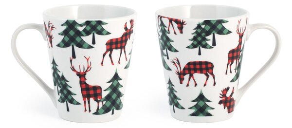 Set 12 Mug Wood Check in porcellana decorata forma conica cc 310