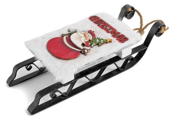 Set 2 slitte in legno e metallo decoro Babbo Natale e Pupazzo di neve cm 9x6x22