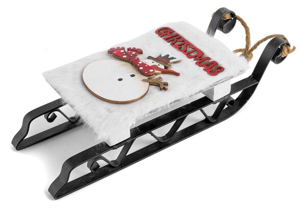 Set 2 slitte in legno e metallo decoro Babbo Natale e Pupazzo di neve cm 9x6x22
