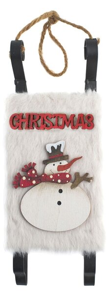Set 2 slitte in legno e metallo decoro Babbo Natale e Pupazzo di neve cm 9x6x22