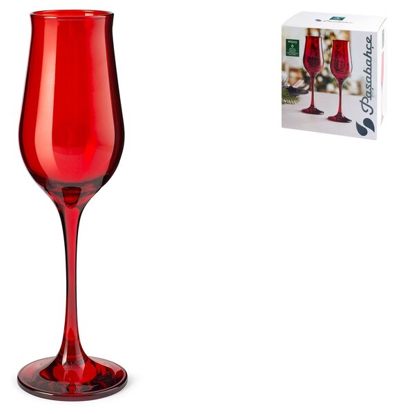Set 6 Calici Wavy flute in vetro colore rosso cl 19