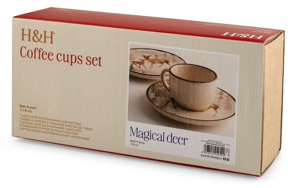 Set 4 tazze caffè con piatto Magical Deer in stoneware decorate cc 115