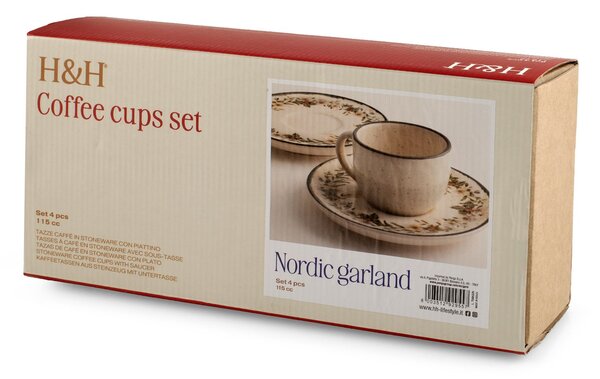 Set 4 tazze caffè con piatto Garland in stoneware decorate forma nordica cc 115
